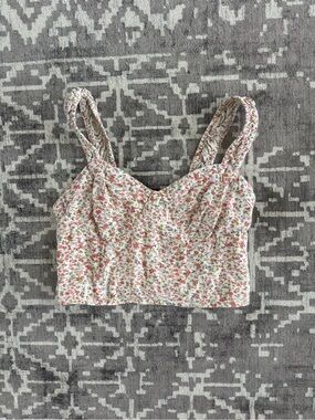 Japna Cream Floral Smocked Tank with Pastel Accents